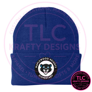 Maplewood Heights Panthers Badge design on Port Authority Knit Cap in Athletic Royal