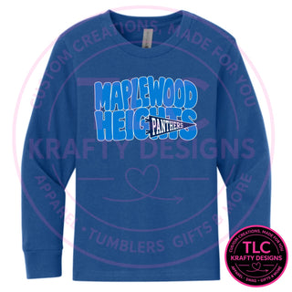 Maplewood Heights Panthers Pennant design on Next Level Apparel Long Sleeve tee in Royal