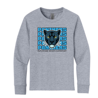 Maplewood Heights Panthers Stacked design on Next Level Apparel Long Sleeve tee in Heather Gray