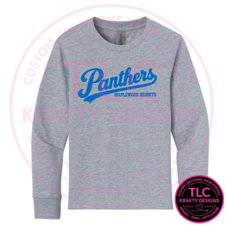 Maplewood Heights Panthers Script design on Next Level Apparel Long Sleeve tee in Heather Gray