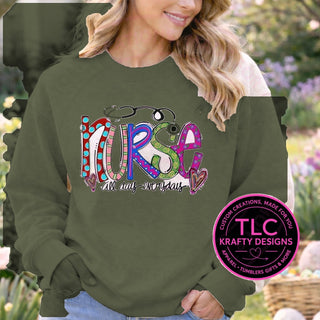 MED1 medical design on heathered military green apparel