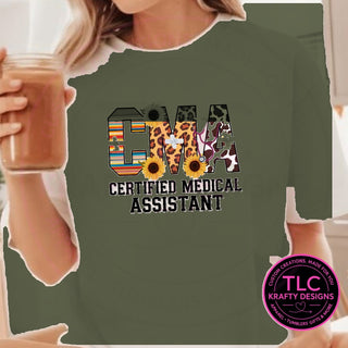 MED2 medical design on heathered military green apparel
