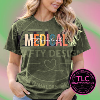 MED4 medical design on heathered military green apparel