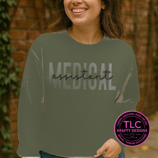 MED6 medical design on heathered military green apparel