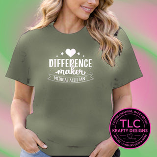 MED8 medical design on heathered military green apparel