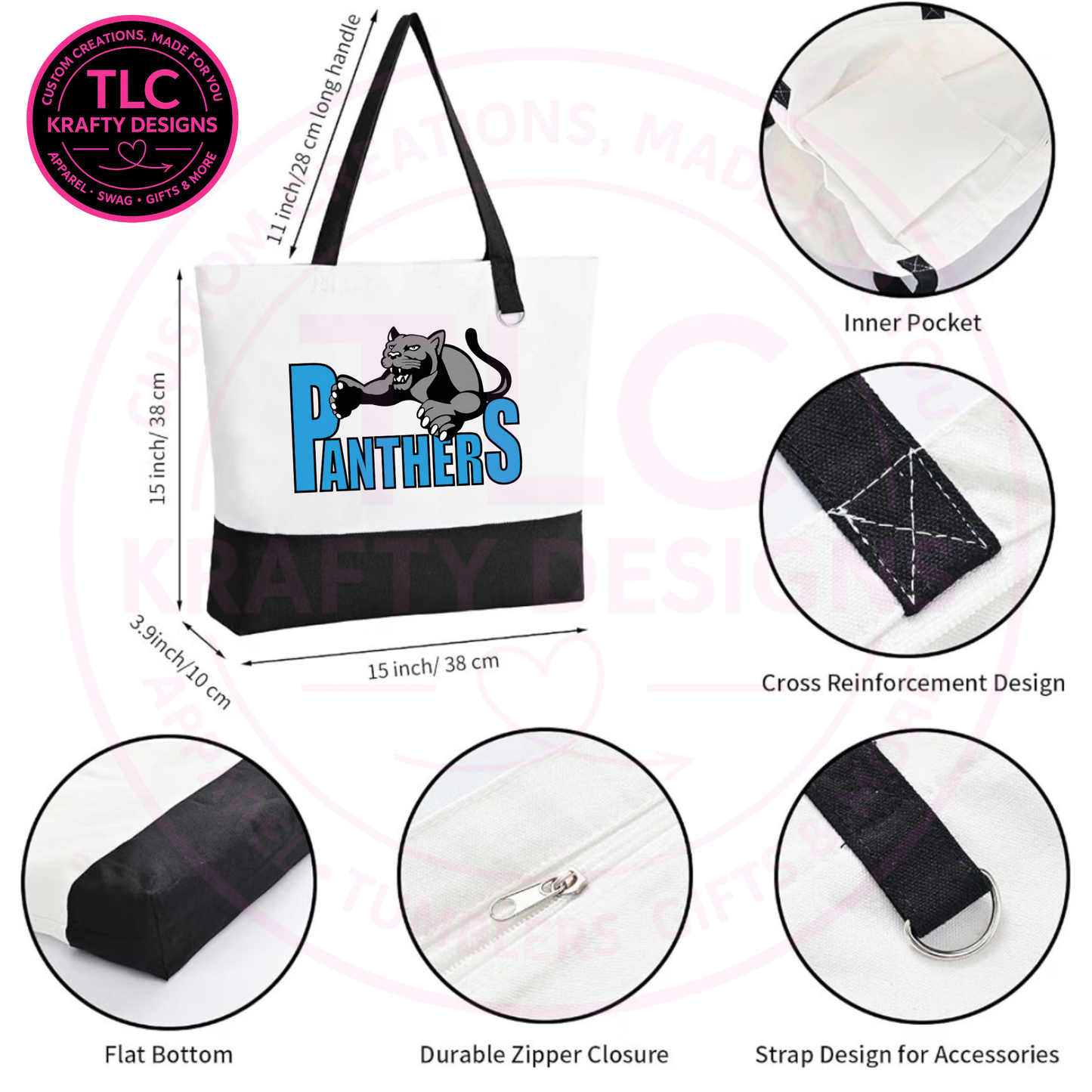 Maplewood Heights Panthers Zippered Canvas Tote Bag – School Spirit Bag