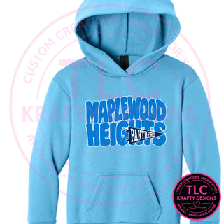 Maplewood Heights Panthers Pennant design on Port & Company Easy Fleece hoodie in Aquatic Blue
