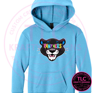 Maplewood Heights Panthers Sunglasses design on Port & Company Easy Fleece hoodie in Aquatic Blue