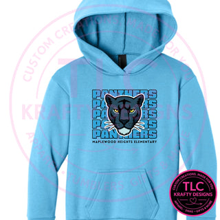 Maplewood Heights Panthers Stacked design on Port & Company Easy Fleece hoodie in Aquatic Blue