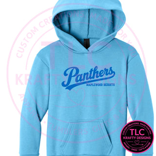 Maplewood Heights Panthers Script design on Port & Company Easy Fleece hoodie in Aquatic Blue