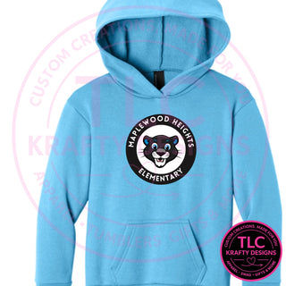 Maplewood Heights Panthers Badge design on Port & Company Easy Fleece hoodie in Aquatic Blue