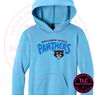 Maplewood Heights Panthers Bubble design on Port & Company Easy Fleece hoodie in Aquatic Blue