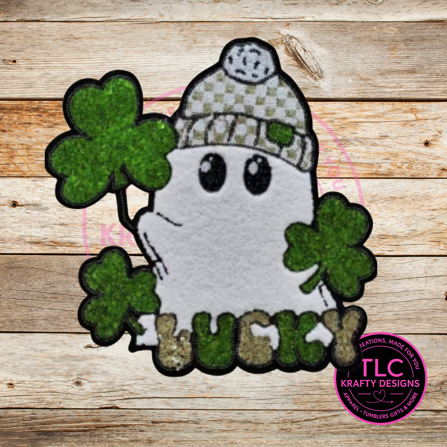 Lucky Ghost Chenille Patch | St Patrick’s Day Patch | Green Shamrocks Lucky Iron-On Patch | Jacket Hoodie Tote Patch
