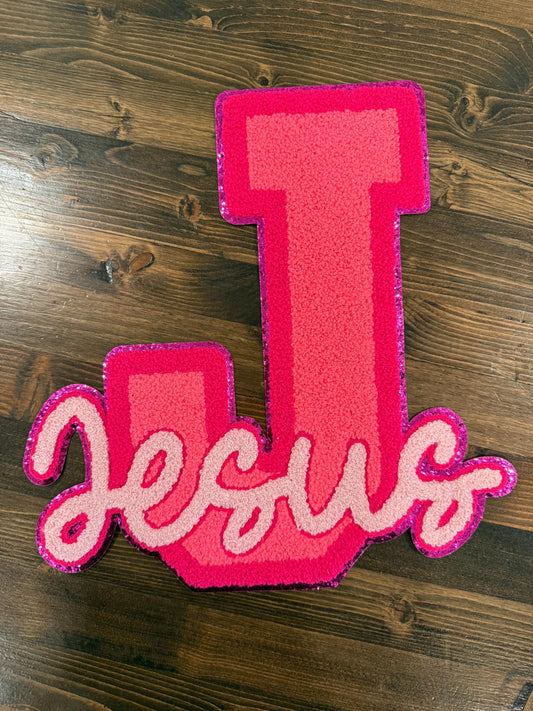 Pink J Jesus Chenille Patch – Faith Iron-On / Sew-On Applique