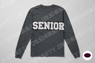 Senior chenille patch on Comfort Colors Long Sleeve in Pepper