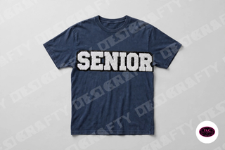 Senior chenille patch on Comfort Colors Tee in Navy