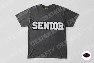 Senior chenille patch on Comfort Colors Tee in Pepper