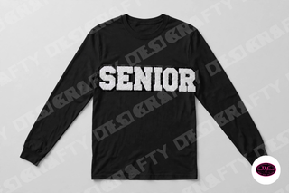Senior chenille patch on Gildan Long Sleeve in Black