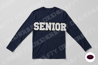 Senior chenille patch on Gildan Long Sleeve in Navy