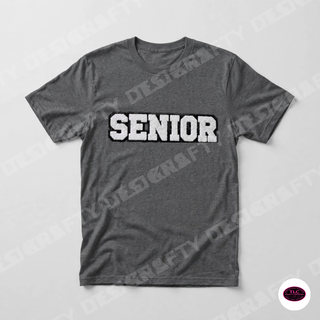 Senior chenille patch on Gildan Tee in Dark Heather