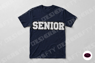 Senior chenille patch on Gildan Tee in Navy