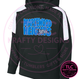 Maplewood Heights Panthers Pennant design on Sport-Tek United colorblock hoodie in Black/White