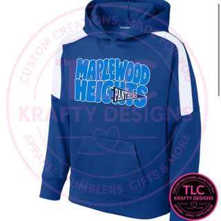 Maplewood Heights Panthers Pennant design on Sport-Tek United colorblock hoodie in True Royal/White