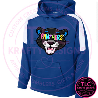 Maplewood Heights Panthers Sunglasses design on Sport-Tek United colorblock hoodie in True Royal/White