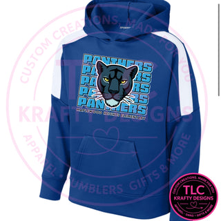 Maplewood Heights Panthers Stacked design on Sport-Tek United colorblock hoodie in True Royal/White