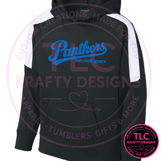 Maplewood Heights Panthers Script design on Sport-Tek United colorblock hoodie in Black/White