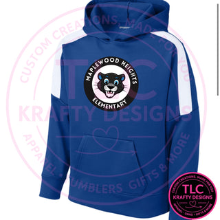 Maplewood Heights Panthers Badge design on Sport-Tek United colorblock hoodie in True Royal/White