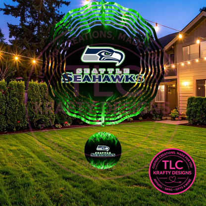 Seattle Football Flame 10” Wind Spinner – Metal Garden Spinner