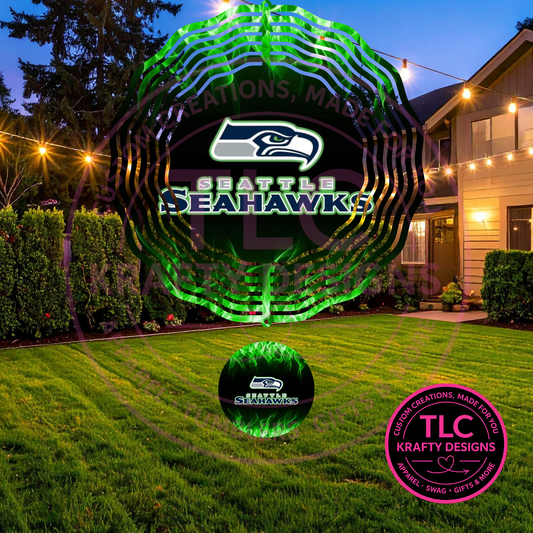 Seattle Football Flame 10” Wind Spinner – Metal Garden Spinner