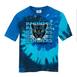 Maplewood Heights Panthers Stacked design on Port & Company Tie-Dye tee in Ocean Rainbow