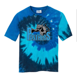 Maplewood Heights Panthers Leaping Panther design on Port & Company Tie-Dye tee in Ocean Rainbow