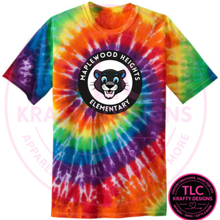 Maplewood Heights Panthers Badge design on Port & Company Tie-Dye tee in Rainbow