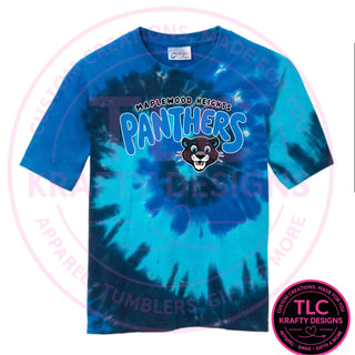 Maplewood Heights Panthers Bubble design on Port & Company Tie-Dye tee in Ocean Rainbow