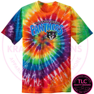 Maplewood Heights Panthers Bubble design on Port & Company Tie-Dye tee in Rainbow