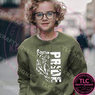 TIG1 tigers pride design on heathered military green sweatshirt