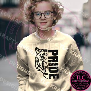 TIG1 tigers pride design on heathered oatmeal sweatshirt