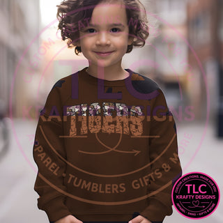 TIG11 camo tigers design on dark chocolate brown sweatshirt
