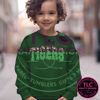 TIG11 camo tigers design on forest green sweatshirt
