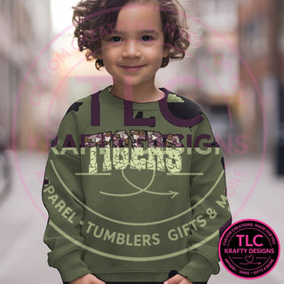 TIG11 camo tigers design on heathered military green sweatshirt