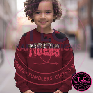 TIG11 camo tigers design on maroon sweatshirt