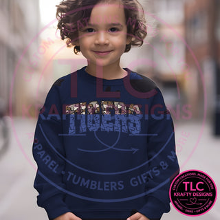 TIG11 camo tigers design on navy sweatshirt