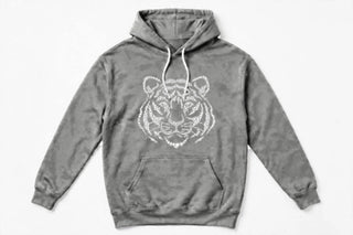 TIG2 tiger face design on gravel gray hoodie