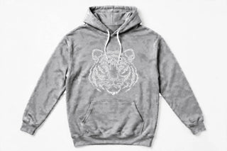 TIG2 tiger face design on sports gray hoodie