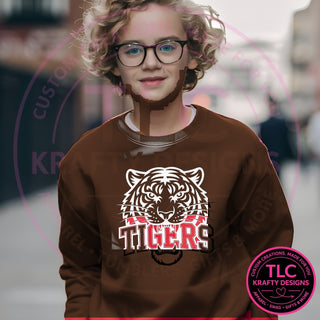 TIG3 tigers head design on dark chocolate brown sweatshirt