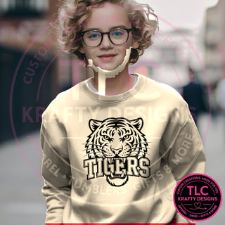 TIG3 tigers head design on heathered oatmeal sweatshirt