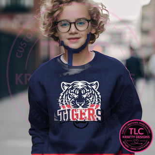 TIG3 tigers head design on navy sweatshirt